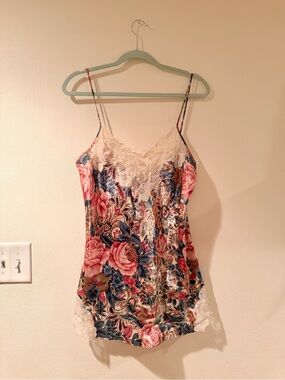 Victoria's Secret Floral Satin Slip - Pink & Blue